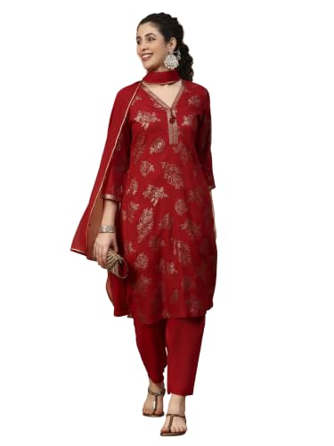 Rangriti Rayon Printed Straight Festive Kurta With Salwar And Dupatta