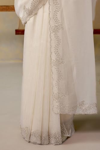 Soch Womens Cream Fendy Tissue Embellished Saree