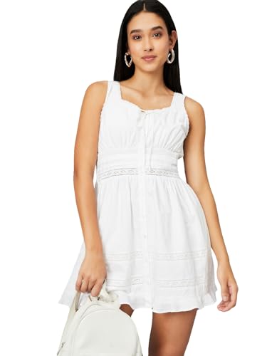 Max Women's Cotton A-Line Midi Dress (SU092D_White