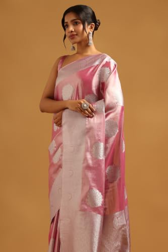 Soch Womens Blush Pink Tissue Woven Design Zari Woven Saree
