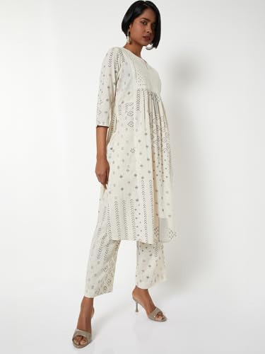 Max Women Printed Straight Kurta Set (White_M)