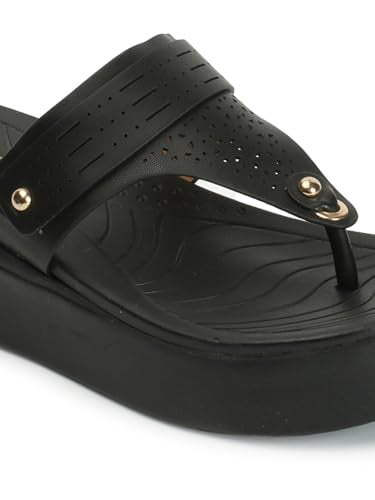 ELLE Women's Fashionable Thong Comfartable Sandals,Black,UK-7