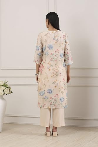 Biba Women Beige Viscose Blend Straight Suit Set_46