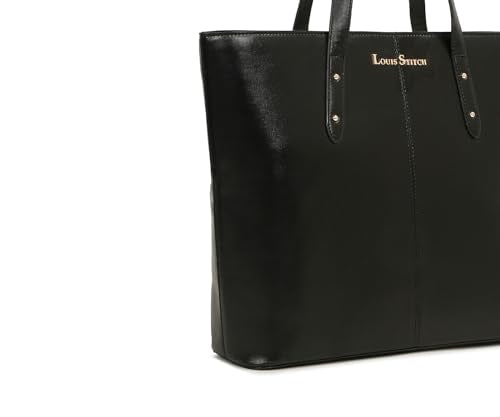 LOUIS STITCH Stylish Black Tote Bag for Women | Ladies Oversized Shopper Tote Handbag with Zipper for Travel, College | LDB-VF1005-TOTJB
