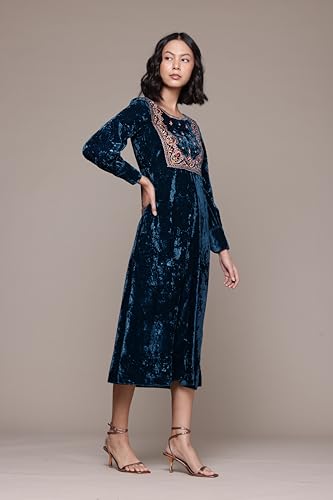 Aarke Ritu Kumar Teal Inara Velvet Midi Dress