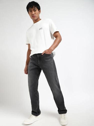 Mid-Wash Slim-Fit Mid-Rise Jeans Black
