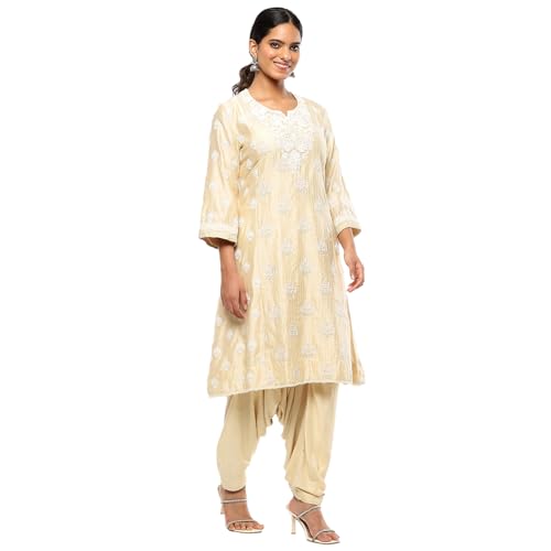 BIBA Women's Silk Chanderi Kurta Sets (SKDKALKR10059AW24BEG_Beige