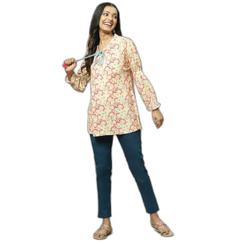 Rangriti Women's Regular Fit Blouse (RMMINDIETO18256SS23BEG_Beige