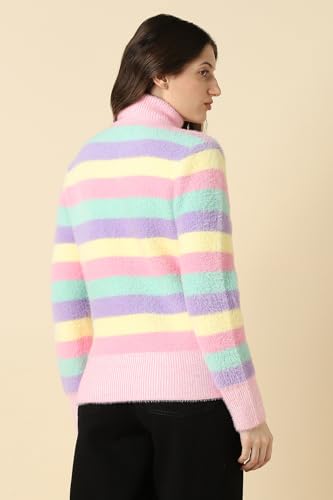 Women Multi Stripe Turtle Neck Casual Sweater