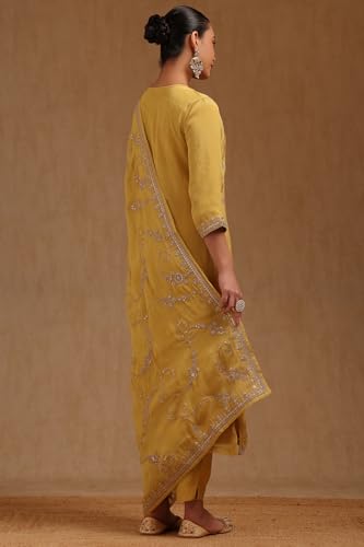 Soch Womens Mustard Tissue Embroidered Suit Set With Zari