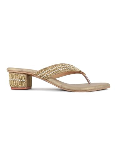 Inc.5 Womens Gold Ethnic Embellished Round Toe Block Heels