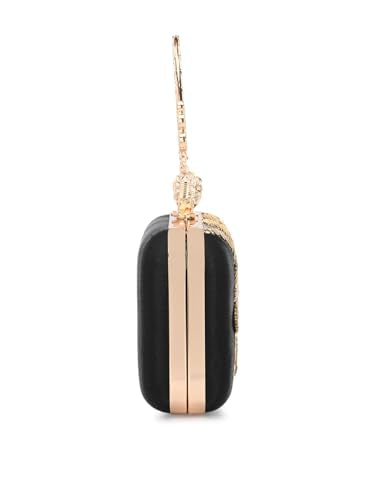 TOOBA Black Synthetic Clutch Bag for Women – Embroidered Sequin Detailing with Pearl Clasp, Perfect for Festival, Receptions & Parties