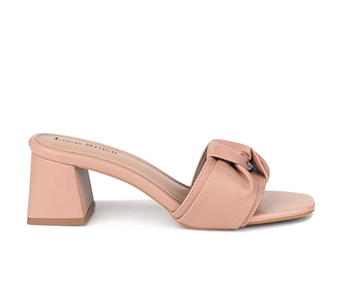 LOUIS STITCH Women’s Fashion Slip-On Block Heel Sandals | Open Toe Stylish Bow Strap Peach Pink Mule Heel Sandal for Ladies, Fashionable and Comfortable Sandal | LSOF-LDBH-KSPE | UK-5
