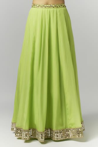essaySumedha Agrawal Organza and Santoon Organza Lehenga Set for Women (Size: M, Green)