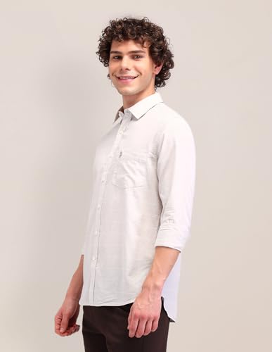 U.S. POLO ASSN. Dobby Striped Tailored Fit Shirt (USSHT2290_Beige_46)