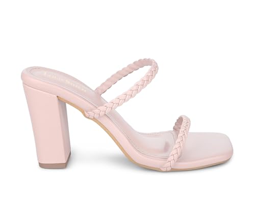 LOUIS STITCH Women’s Fashion Slip-On Block Heel Sandals | Open Toe Peach Pink Stylish Mule Heel Sandal for Ladies, Fashionable and Comfortable Sandal| LDBH-WEVSTNU | UK-5