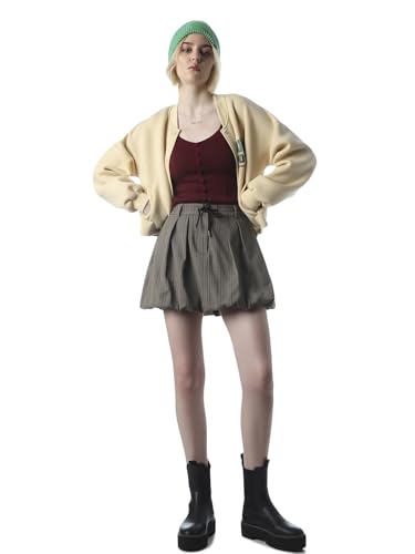 ONLY Women's Checked Loose Fit High-Rise Grey Skirt
