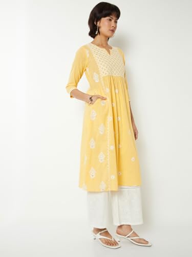 Max Women Embroidered A-line Kurta (Yellow_XL)