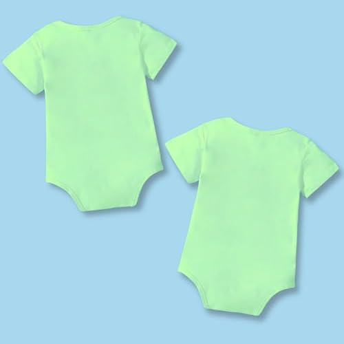 Knitroot Twins Special Romper, Unisex Baby Kids Twin Onesies, Half Sleeve Bottom Snap Button, Green Cotton Bodysuit, Sleepsuit, Baby, 9-12 Months, for Twin Baby Boys & Girls
