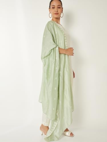 Max Women Embroidered Straight Kurta Set(Off White_L)