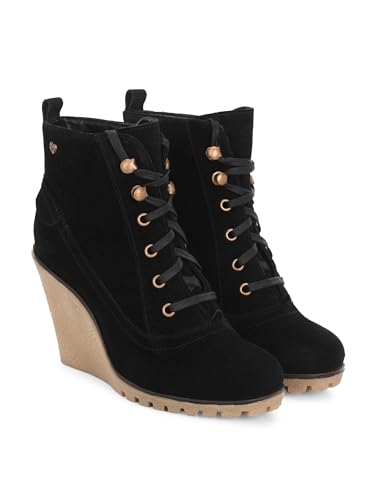 Delize Black Women wedge derby ankle boots TT-0059-41