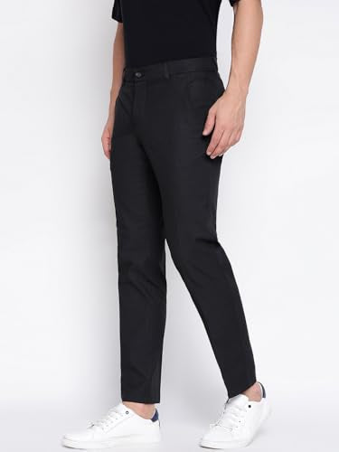 GUESS Myron Dressy Cotton Dobby Stretch Black Solid Mid Rise Regular Fit Chinos Trousers