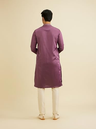 Manyavar Men's Satin Self Design Kurta Set (Purple,XXL)
