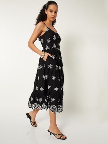Max Women Embroidered Midi Dress (Black_M)