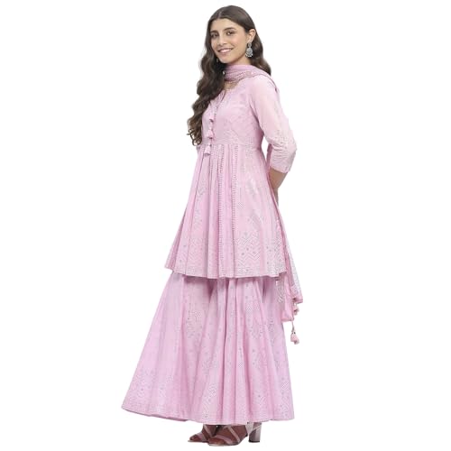 Biba Women's Pink Cotton Kalidar Kurta Sets_40