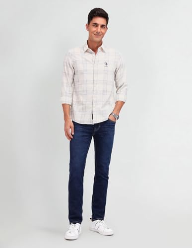 U.S. POLO ASSN. DENIM CO. Slim Fit Dobby Shirt (UDSHT1340_Ivory_46)