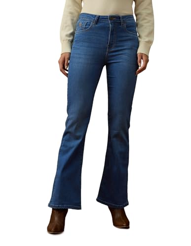 U.S. POLO ASSN. High Rise Flared Fit Jeans (UWAW25JEN390_Mid Blue_30)