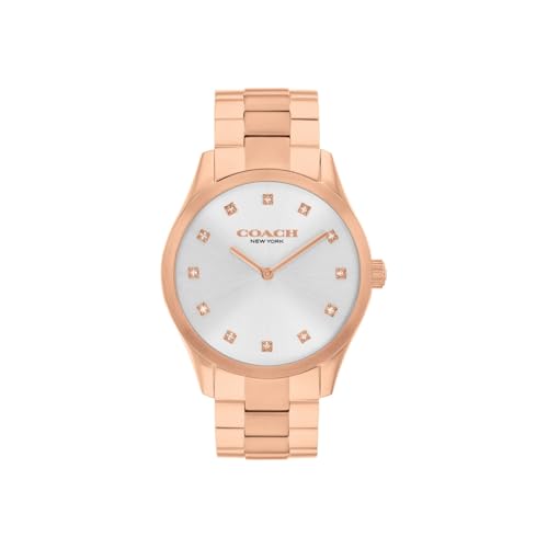 Coach Brooks Qtz Basic Silver White Round Dial Women's Watch|Ionic Plated Rose Gold Steel Material|Rose Gold Color Band - 14504538