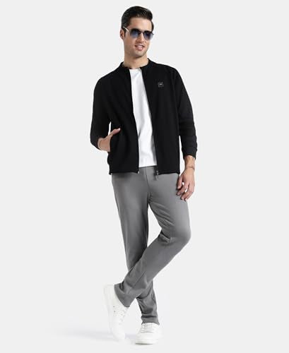 Jockey AM99 Men's Super Combed Cotton Rich Pique Fabric Jacket with Ribbed Cuffs_Black_M