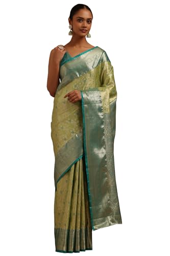 Soch Womens Light Green Silk Blend Floral Zari Woven Saree
