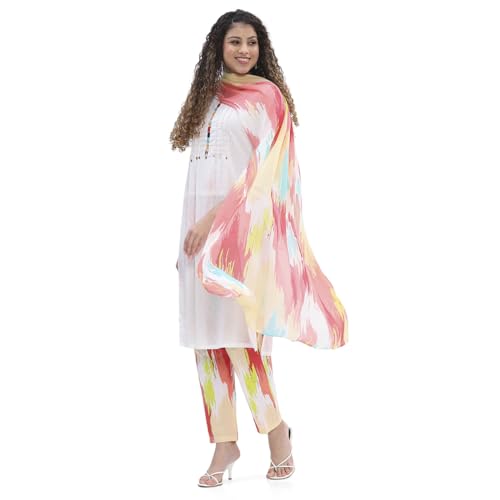 Rangriti Women White Cotton Straight Kurta Set_42