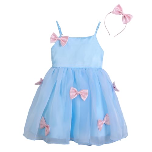 Hopscotch Girls Bow Applique Dress with Headband in Blue Color for Age (2-3 Years)
