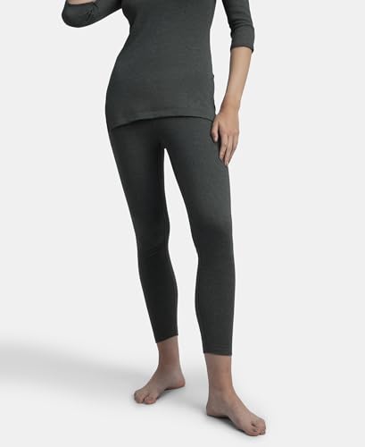 Jockey 2544 Women's Super Combed Cotton Rich Brushed Fabric Thermal Leggings with StayWarm Technology_Charcoal Melange_M