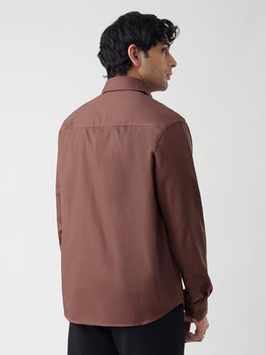 The Souled Store Utility Shirt: Merlot Men and Boys Long Sleeve Spread Collar Button Front Brown Solid Cotton Regular Utility Shirt