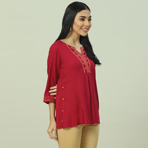 Rangriti Women's Regular Fit Blouse (RMMINDIGOS18212SS23PNK_Pink