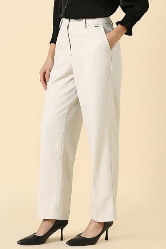 Women White Textured Formal Trousers