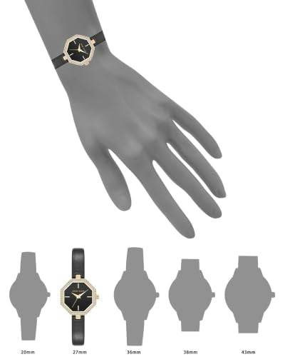Anne Klein Women's Premium Crystal Accented Leather Strap Watch, Black/Gold