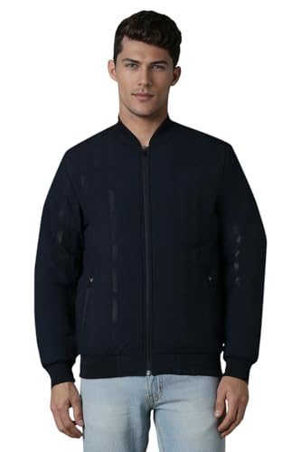 Men Casual Navy Textured Jackets