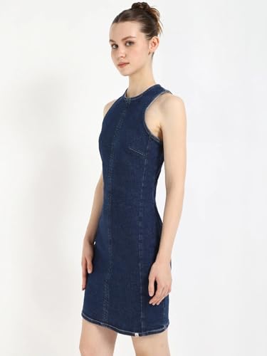 Cotton Round Neck Denim Dress