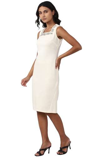 Van Heusen Women's Polyester Shift Knee-Length Dress (VWDRERGFD03275_Cream