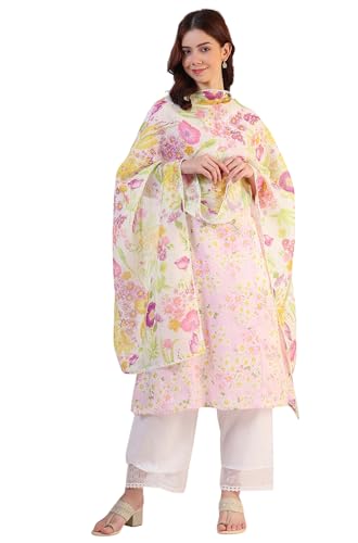 W for Woman White Floral Printed Kota Dupatta with Lace (Size: Free Size)-W82521-C7831