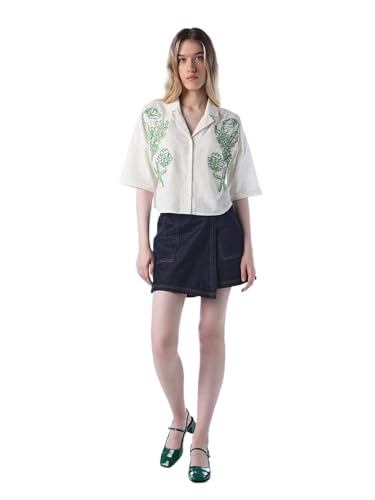 ONLY Women's Embroidered Regular Fit White Shirt