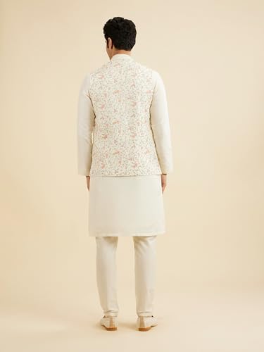 Manyavar Men's Art Silk Floral Embroidery Kurta Jacket Set (Cream,M)