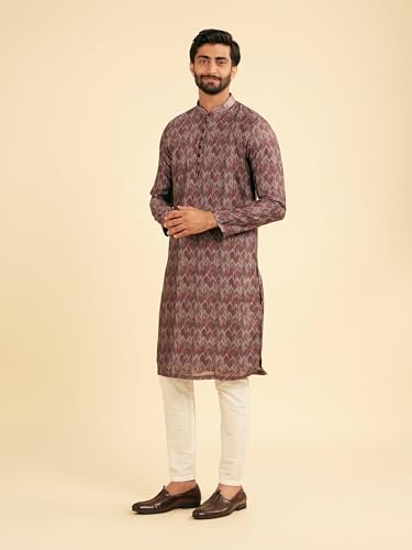 Manyavar Men's Art Silk Chevron Printed Kurta Pyjama Set (Purple,XXXL)
