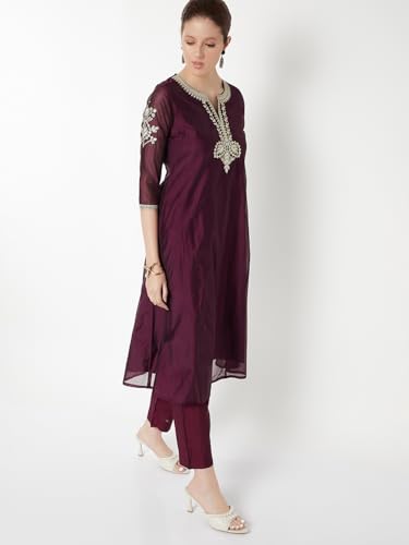 Max Women Embroidered Straight Kurta Set (Purple_XXL)