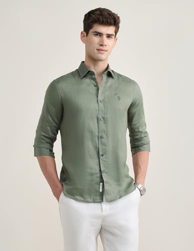 U.S.Polo Association Men's Solid Regular Fit Shirt (USSHTP1264_Light Olive_48)